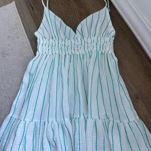 Striped White and Teal Gauze Dress